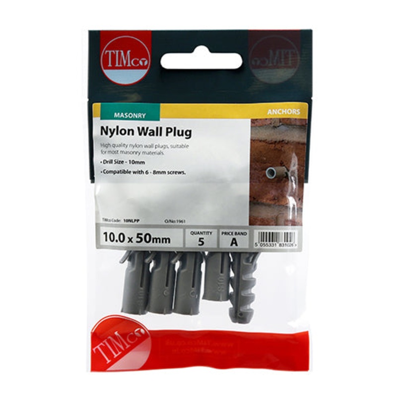 Timco Nylon Plugs 10.0 x 50 – 5 Pieces