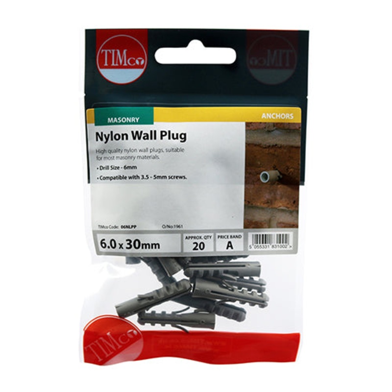 Timco Nylon Plugs 6.0 x 30 – 20 Pieces