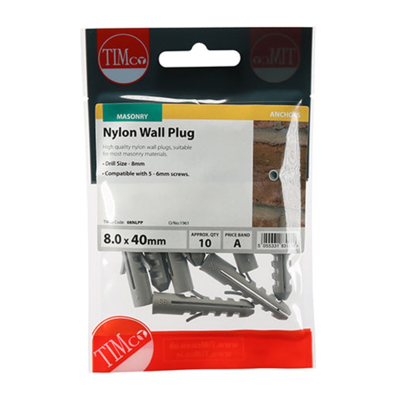 Timco Nylon Plugs 8.0 x 40 – 10 Pieces