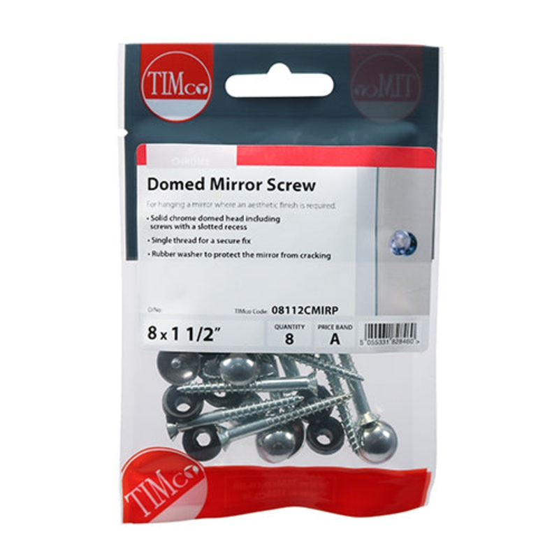 Timco Mirror Screws – Zinc – Chrome Dome 8 x 1 1/2 – 8 Pieces