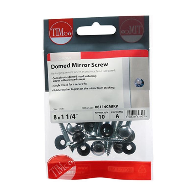 Timco Mirror Screws – Zinc – Chrome Dome 8 x 1 1/4 – 10 Pieces