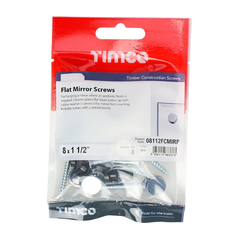 Timco Mirror Screws – Zinc – Chrome Flat 8 x 1 1/2 – 8 Pieces