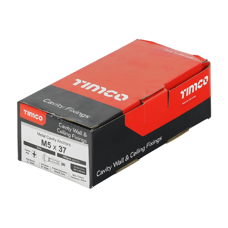 Timco Metal Cavity Anchors – Zinc M5 x 37 (45mm Screw) – 100 Pieces
