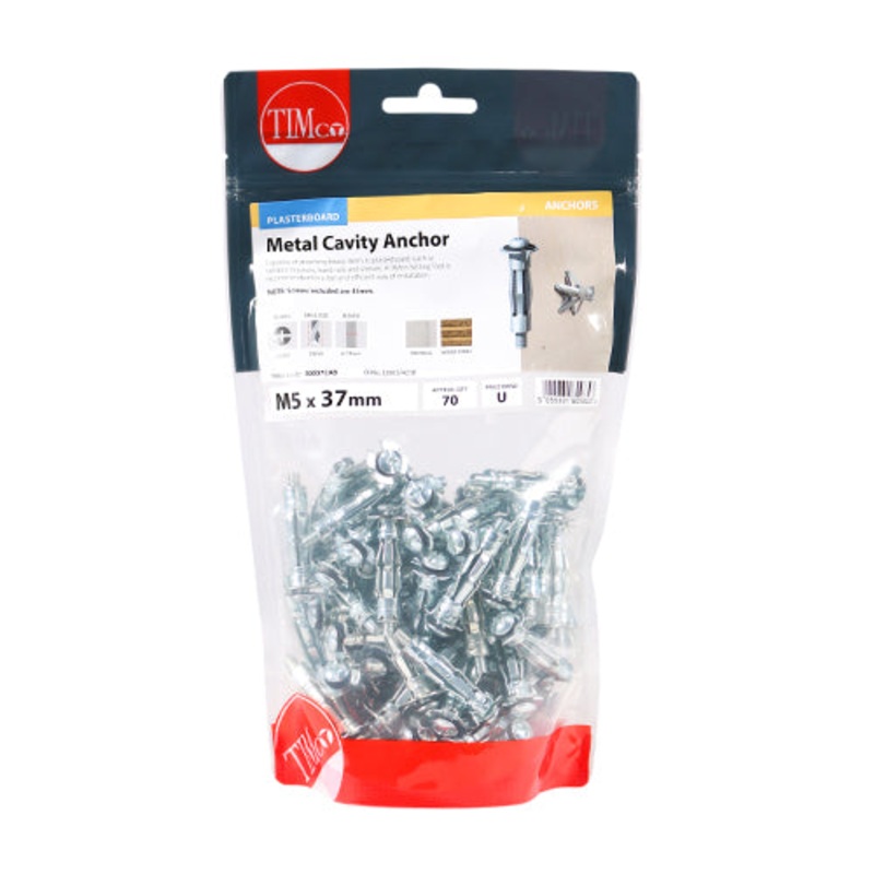 Timco Metal Cavity Anchors – Zinc M5 x 37 (45mm Screw) – 70 Pieces