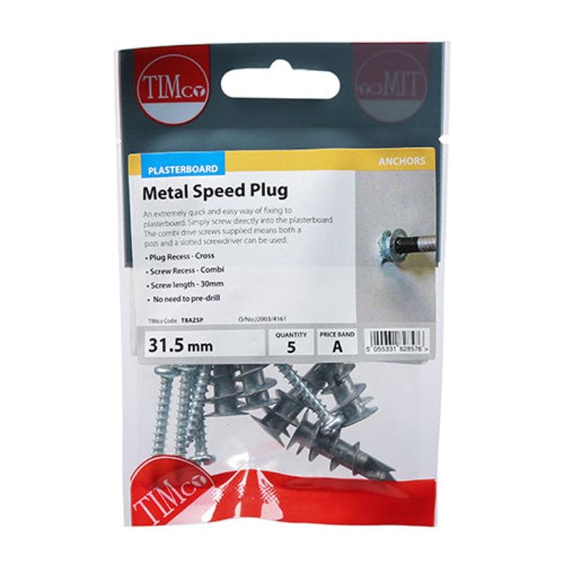 Timco Metal Speed Plugs & Screws – Zinc 31.5mm – 5 Pieces