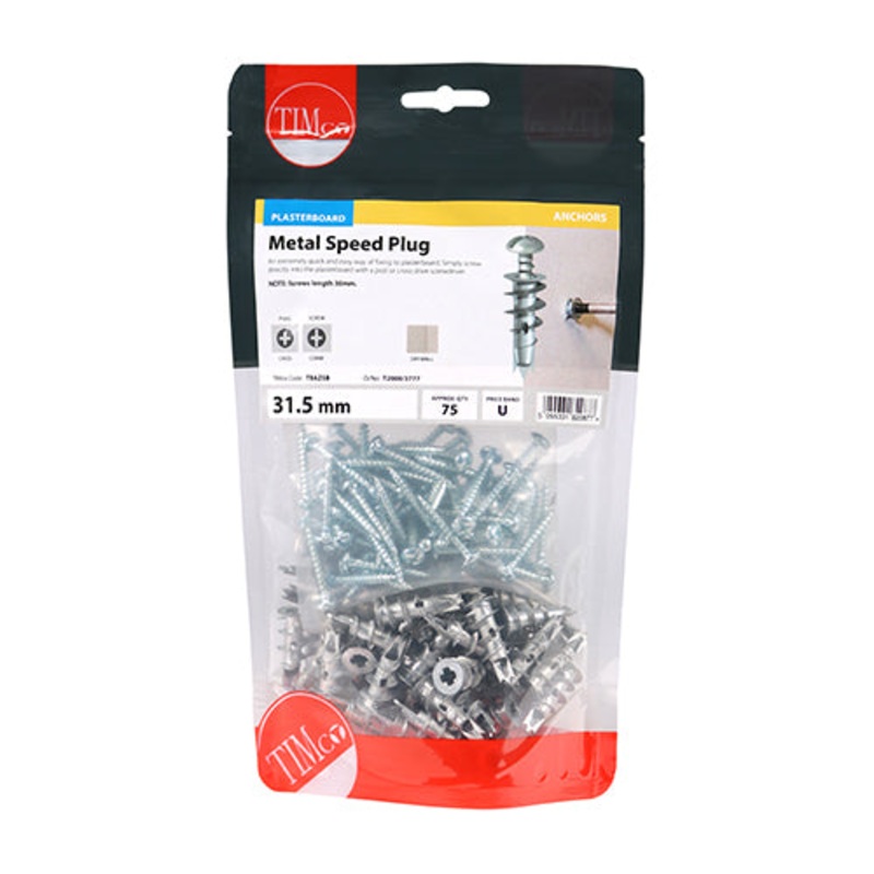 Timco Metal Speed Plugs & Screws – Zinc 31.5mm – 75 Pieces