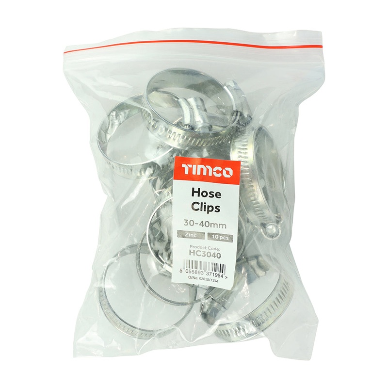 Timco Hose Clips – Zinc 30-40mm – 10 Pieces