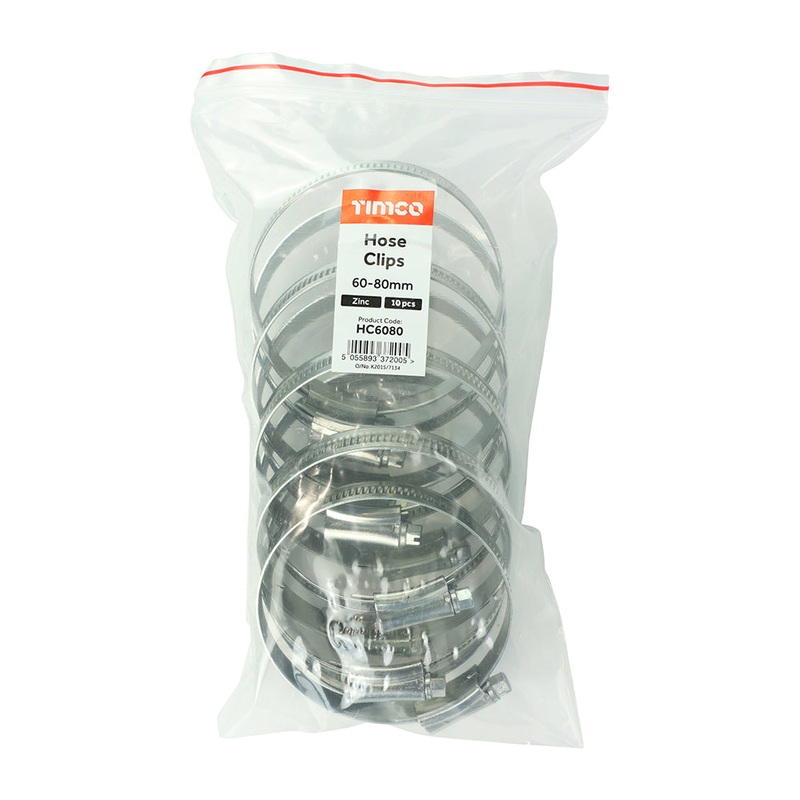 Timco Hose Clips – Zinc 60-80mm – 10 Pieces