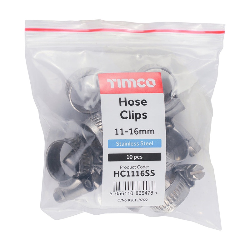 Timco Hose Clips – Stainless Steel 11-16mm – 10 Pieces
