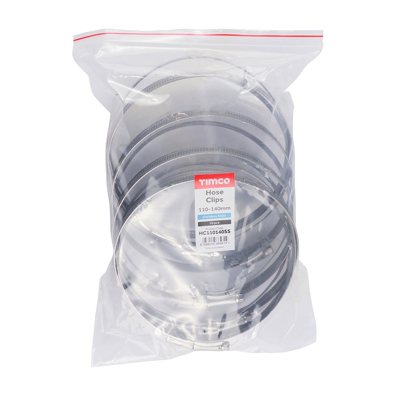 Timco Hose Clips – Stainless Steel 110-140mm – 10 Pieces