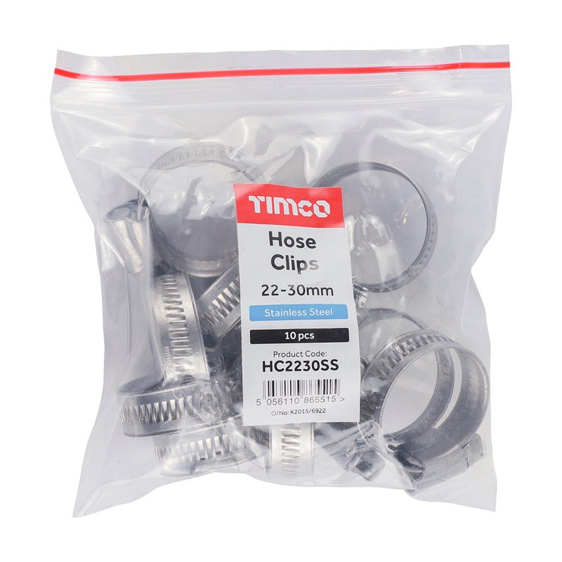 Timco Hose Clips – Stainless Steel 22-30mm – 10 Pieces