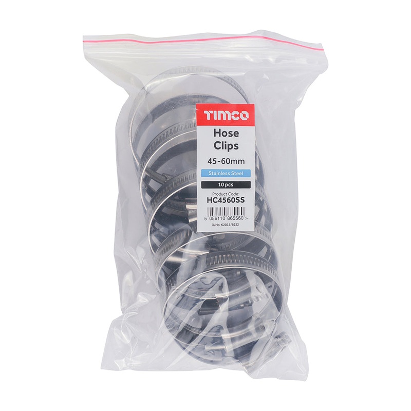 Timco Hose Clips – Stainless Steel 45-60mm – 10 Pieces