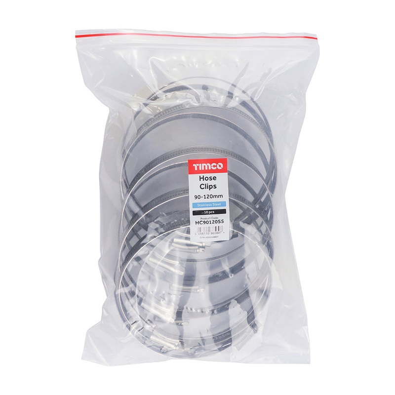 Timco Hose Clips – Stainless Steel 90-120mm – 10 Pieces