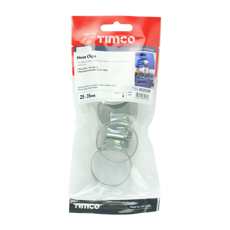 Timco Hose Clips – Zinc 25-35mm – 4 Pieces