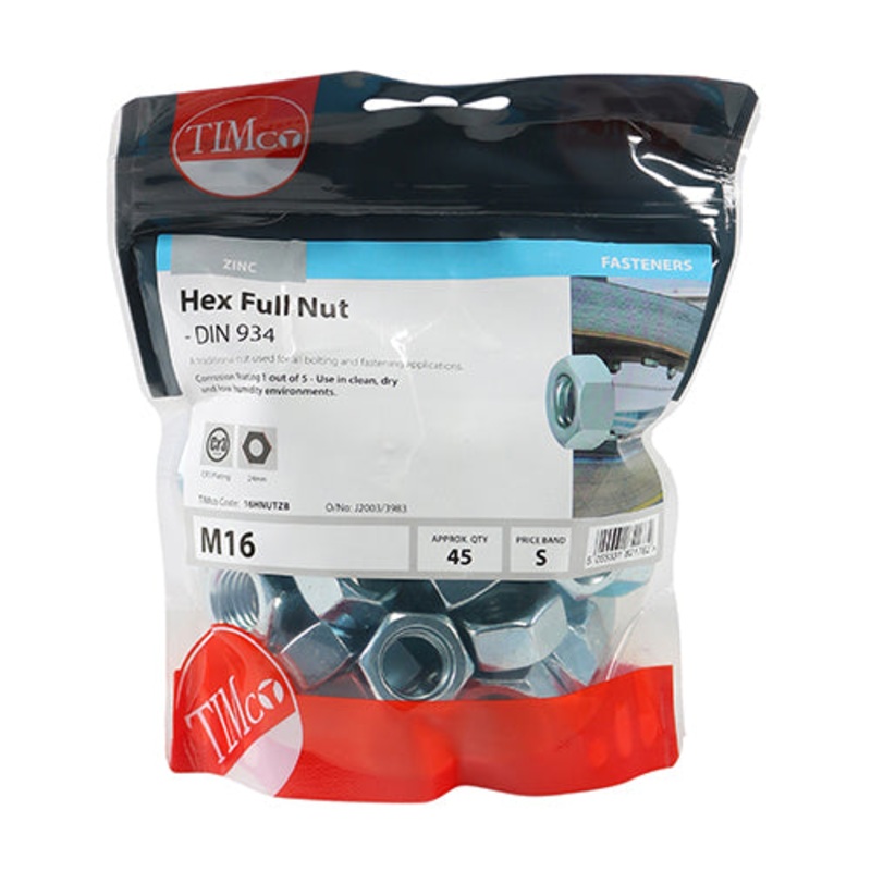 Timco Hex Full Nuts – Zinc M16 – 45 Pieces