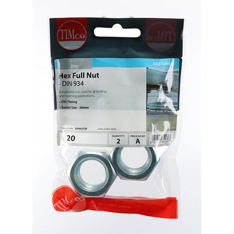 Timco Hex Full Nuts – Zinc M20