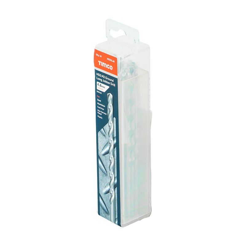 Timco Ground Long Jobber Drills – HSS M2 4.8mm – 10 Pieces