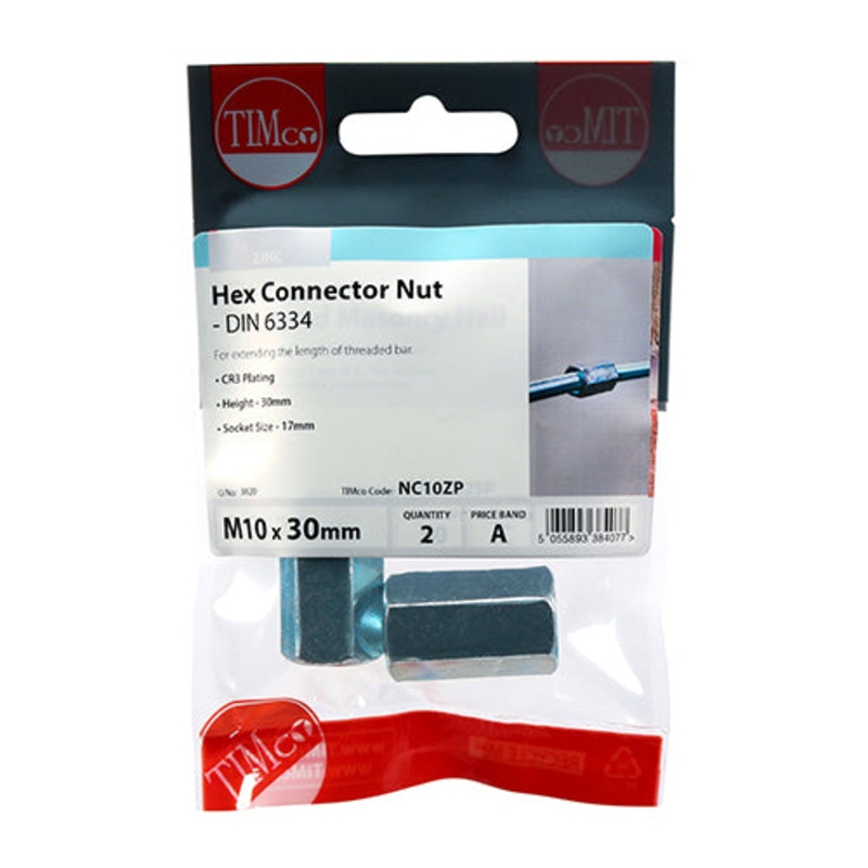 Timco Hex Connector Nuts – Zinc M10