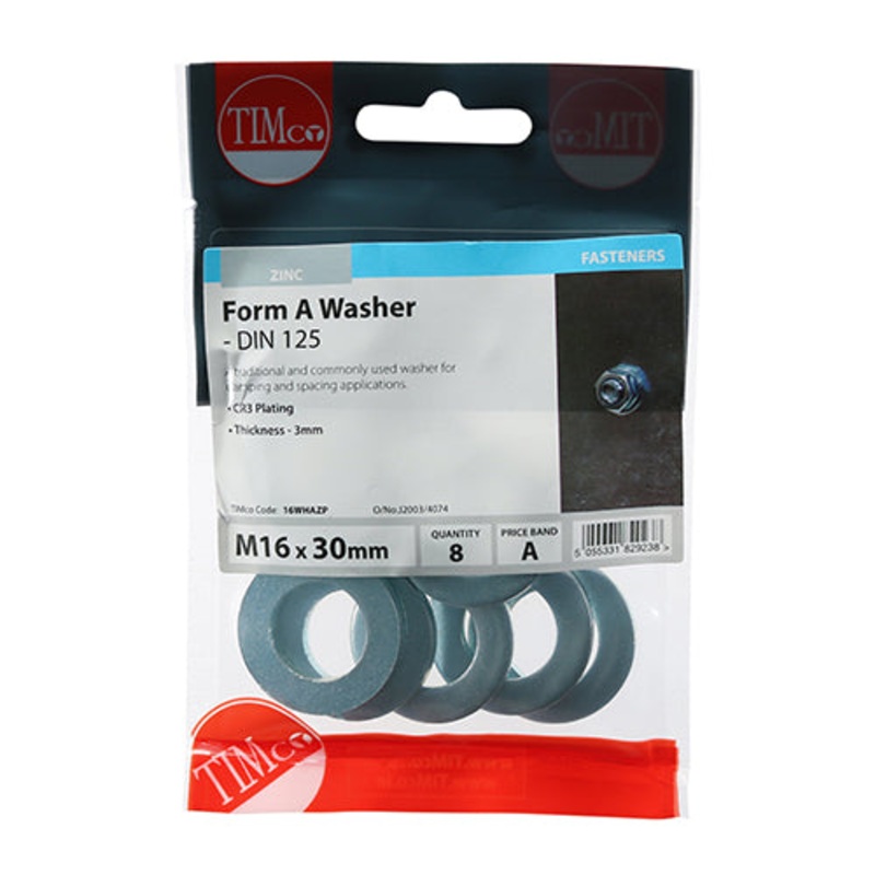 Timco Form A Washers – Zinc M16 – 8 Pieces
