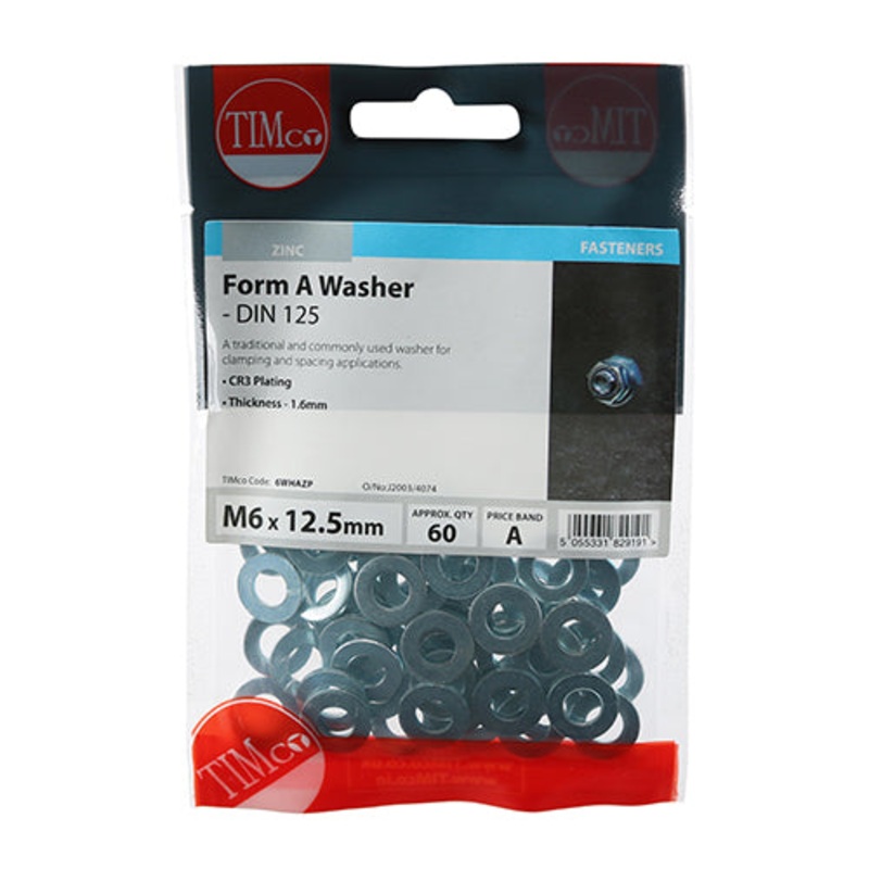 Timco Form A Washers – Zinc M6 – 60 Pieces