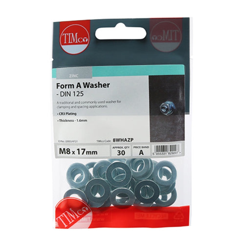 Timco Form A Washers – Zinc M8 – 30 Pieces