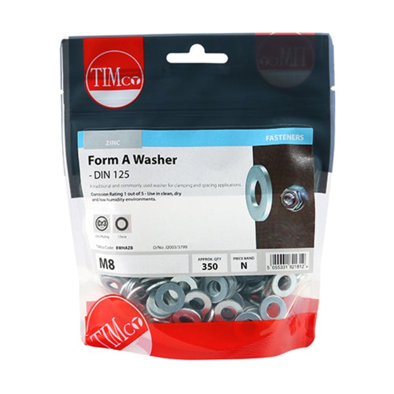 Timco Form A Washers – Zinc M8 – 350 Pieces