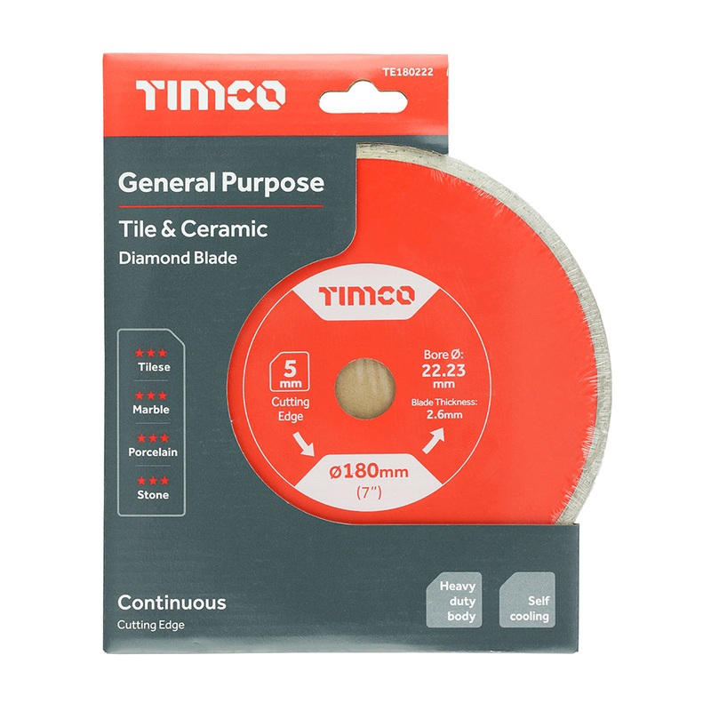 Timco General Purpose Tile & Ceramic Diamond Blade – Continuous 180 x 22.2