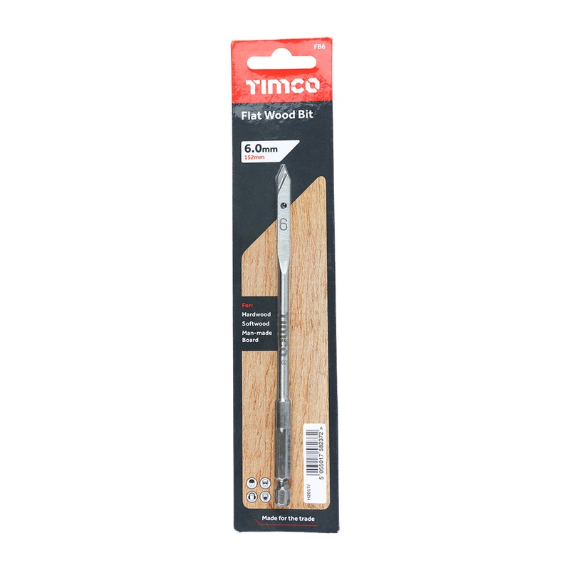 Timco Flat Wood Bit 6.0 x 152