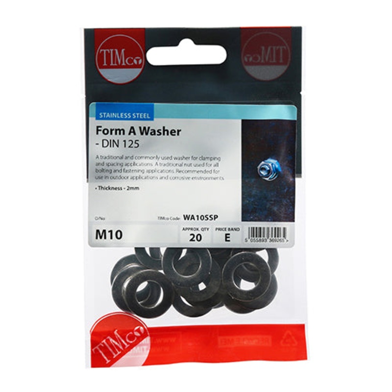 Timco Form A Washers – Stainless Steel M10 – 20 Pieces
