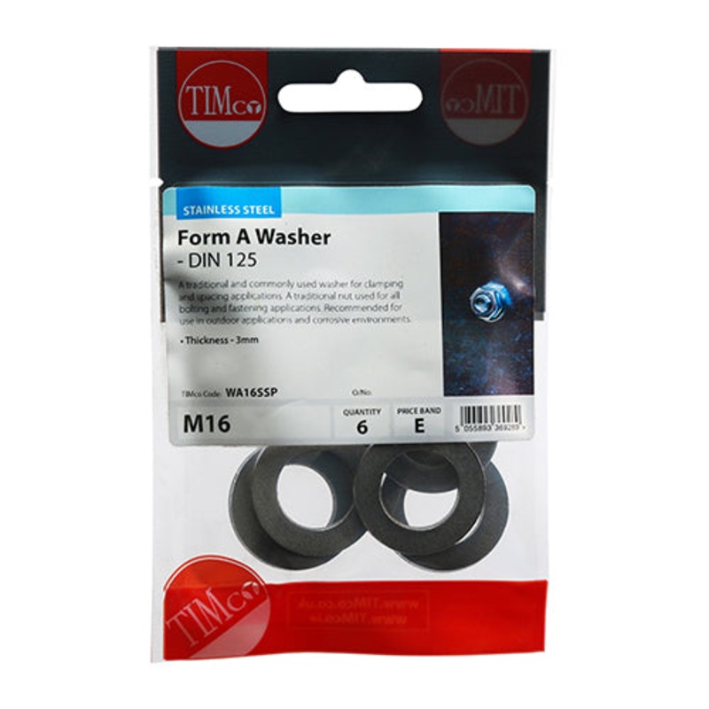 Timco Form A Washers – Stainless Steel M16 – 6 Pieces