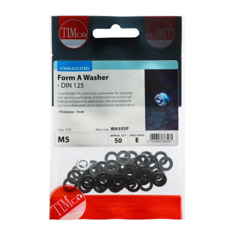 Timco Form A Washers – Stainless Steel M5 – 50 Pieces