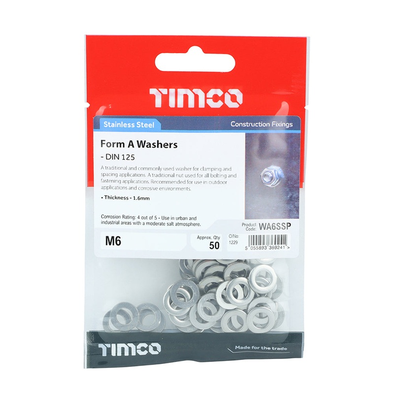 Timco Form A Washers – Stainless Steel M6 – 50 Pieces