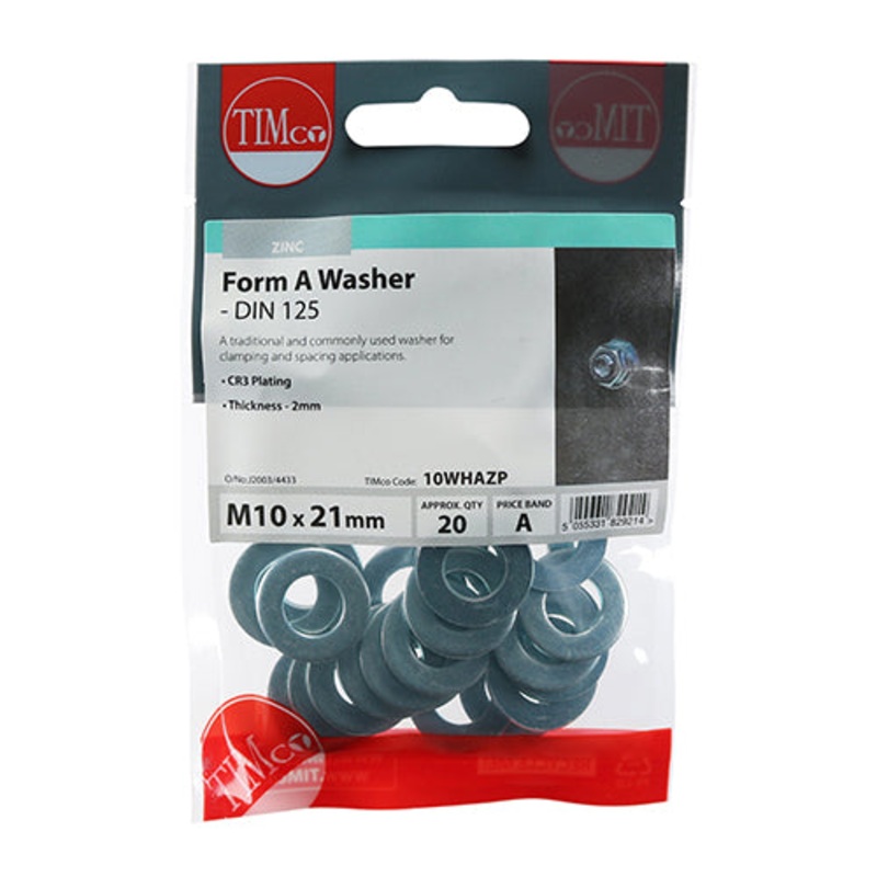 Timco Form A Washers – Zinc M10 – 20 Pieces