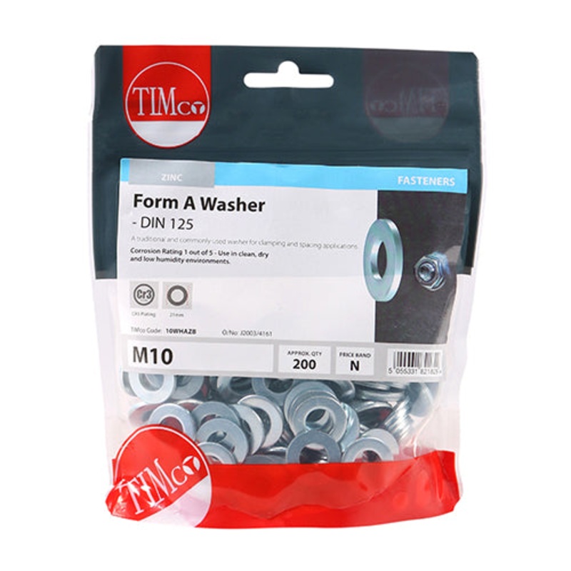 Timco Form A Washers – Zinc M10 – 200 Pieces