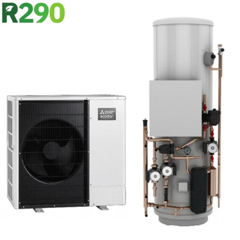 Mitsubishi Ecodan 5kW 1ph R290 Air Source Heat Pump with Pre-Plumbed Cylinder PUZ-WZ50VAA(-BS)