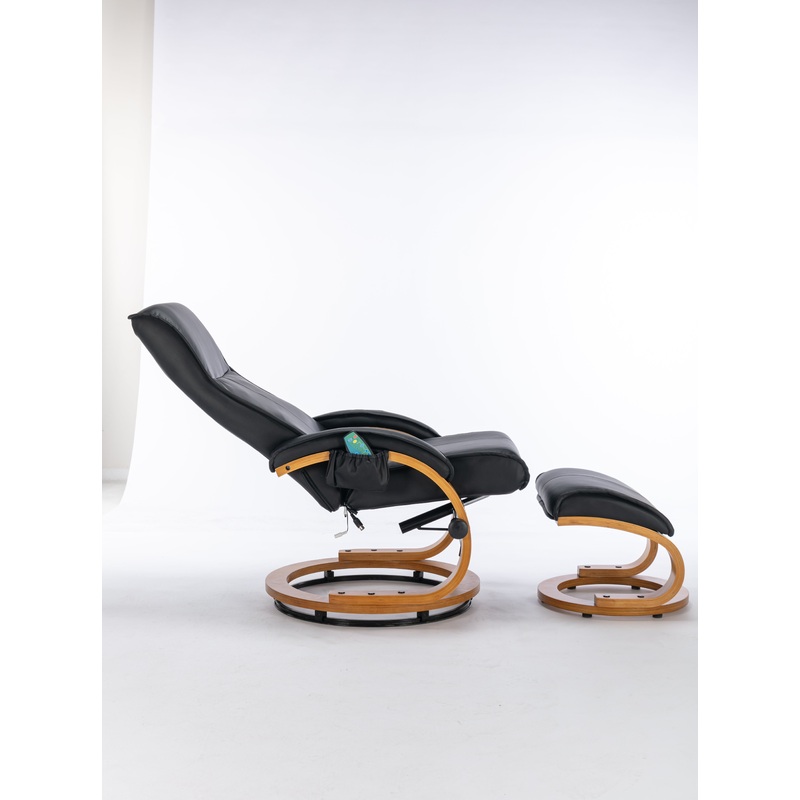 PU Upholstered Massage Recliner with Ottoman, 5 Points Massager, Bentwood Base, Black