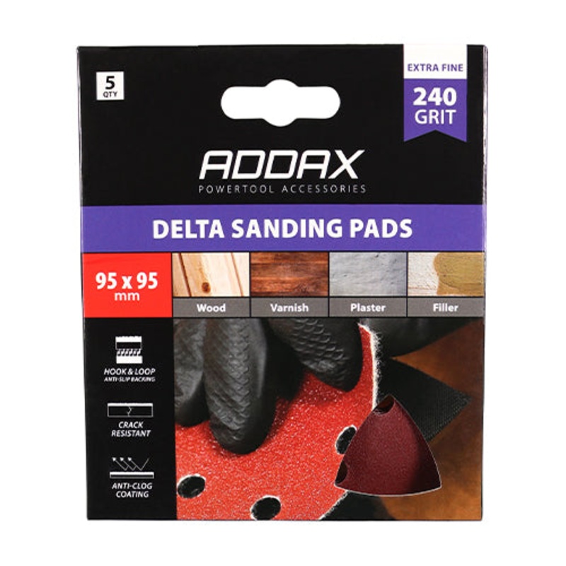 Timco Delta Sanding Pads – 240 Grit – Red 95 x 95mm – 5 Pieces