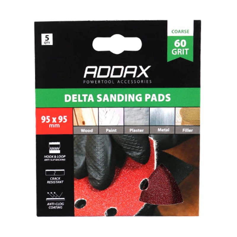 Timco Delta Sanding Pads – 60 Grit – Red 95 x 95mm – 5 Pieces