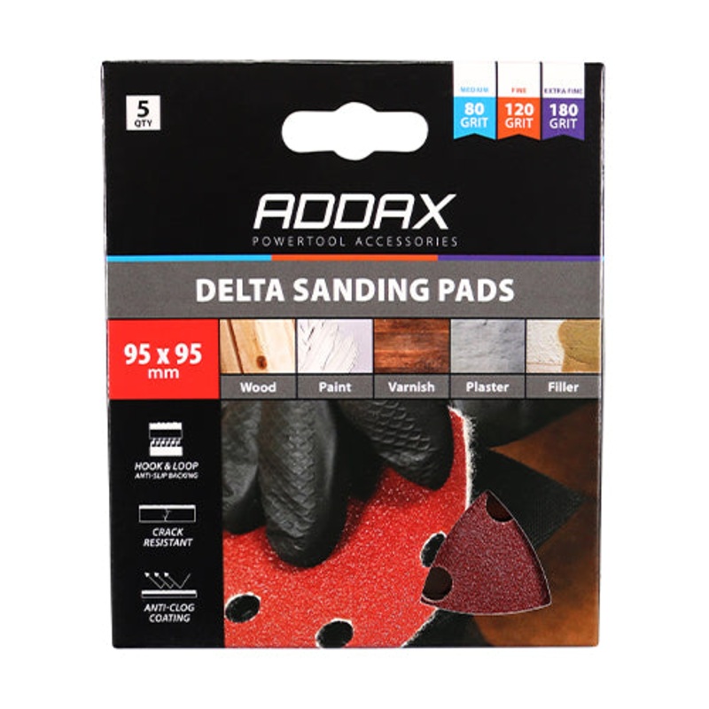 Timco Delta Sanding Pads – Mixed – Red 95 x 95mm (80/120/180) – 5 Pieces