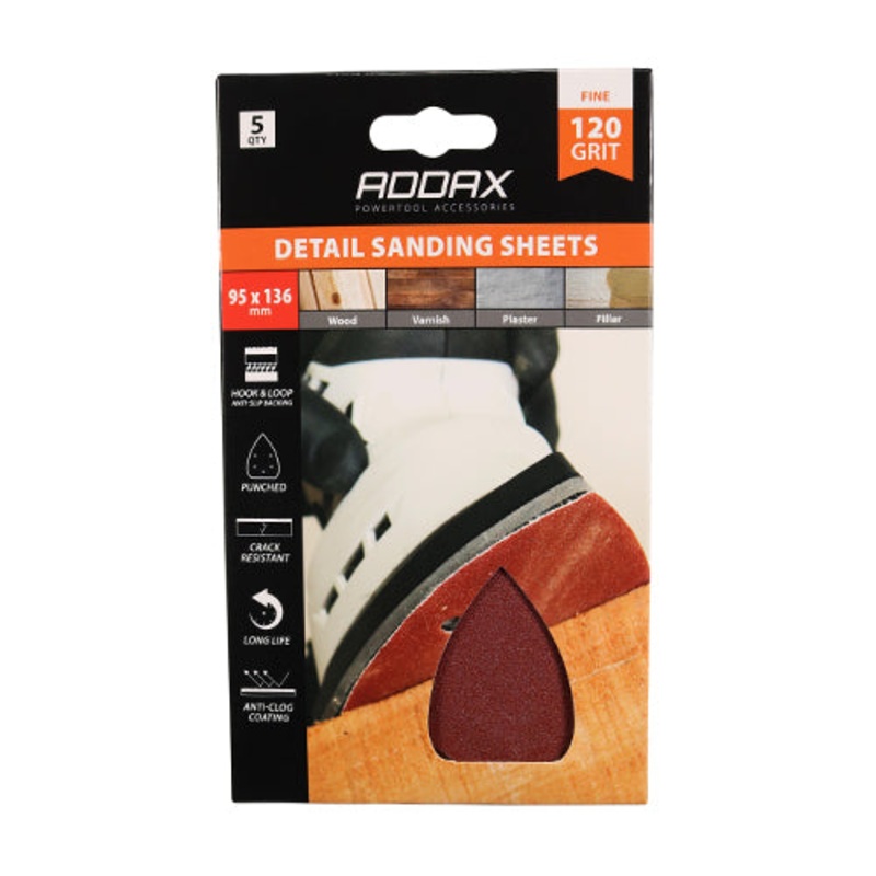 Timco Detail Sanding Pads – 120 Grit – Red 95 x 136mm – 5 Pieces