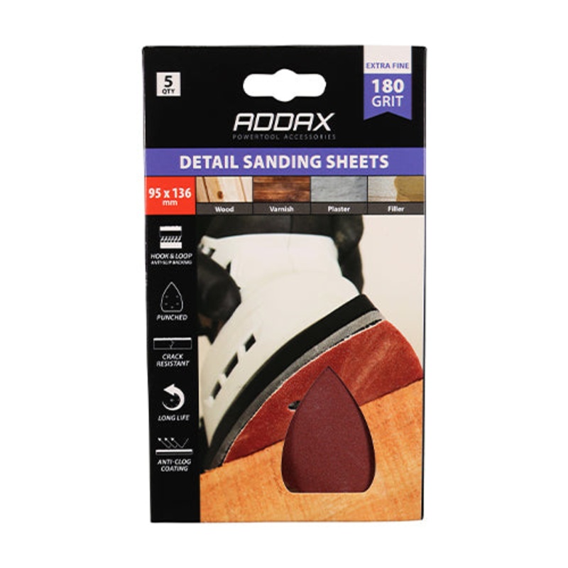 Timco Detail Sanding Pads – 180 Grit – Red 95 x 136mm – 5 Pieces