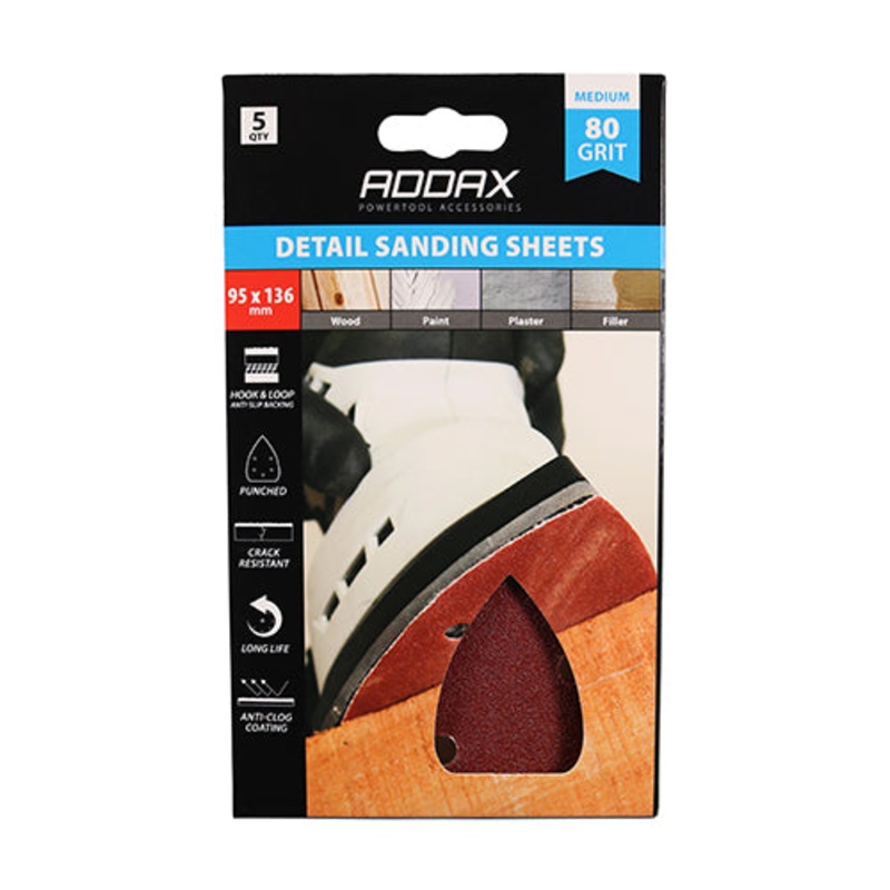 Timco Detail Sanding Pads – 80 Grit – Red 95 x 136mm – 5 Pieces