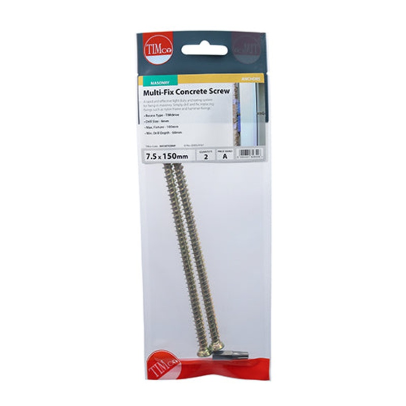 Timco Concrete Screws – TX – Flat Countersunk – Yellow 7.5 x 150