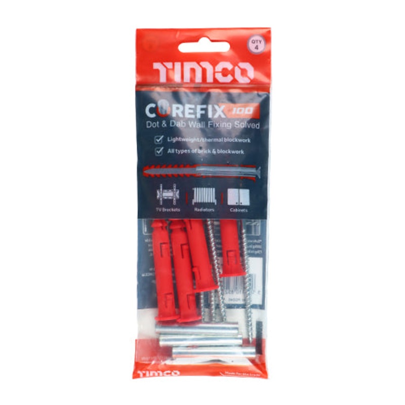 Timco Corefix 100 Dot & Dab Wall Fixing 5.0 x 100 – 4 Pieces