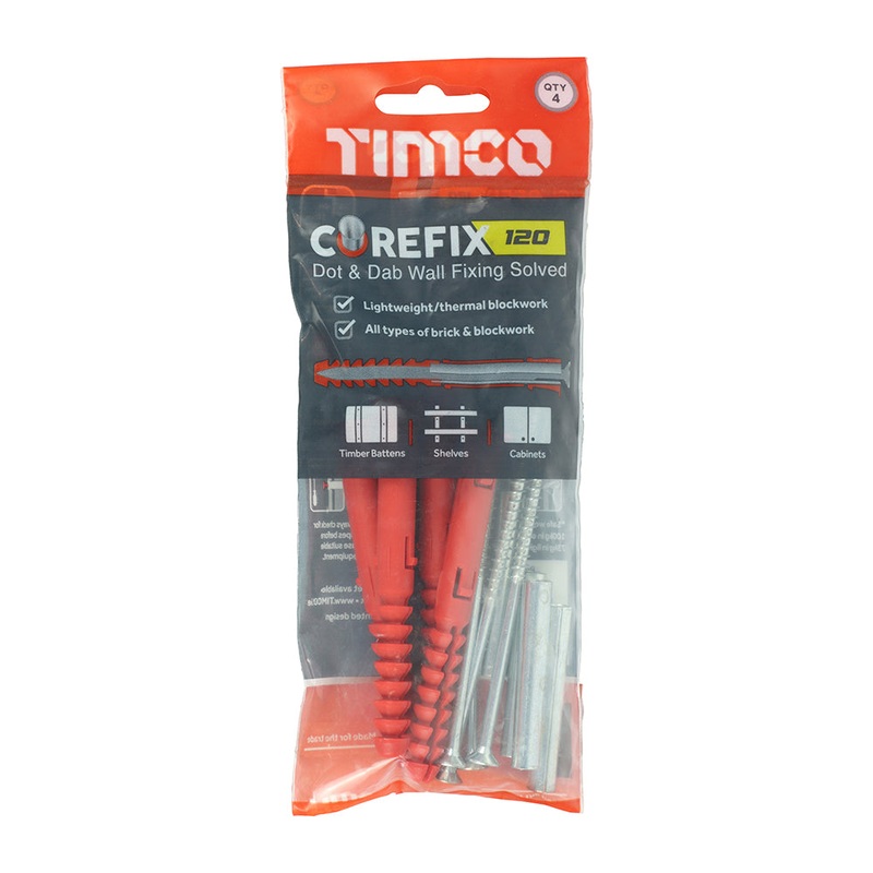Timco Corefix 120 Dot & Dab Wall Fixing 5.0 x 120 – 4 Pieces