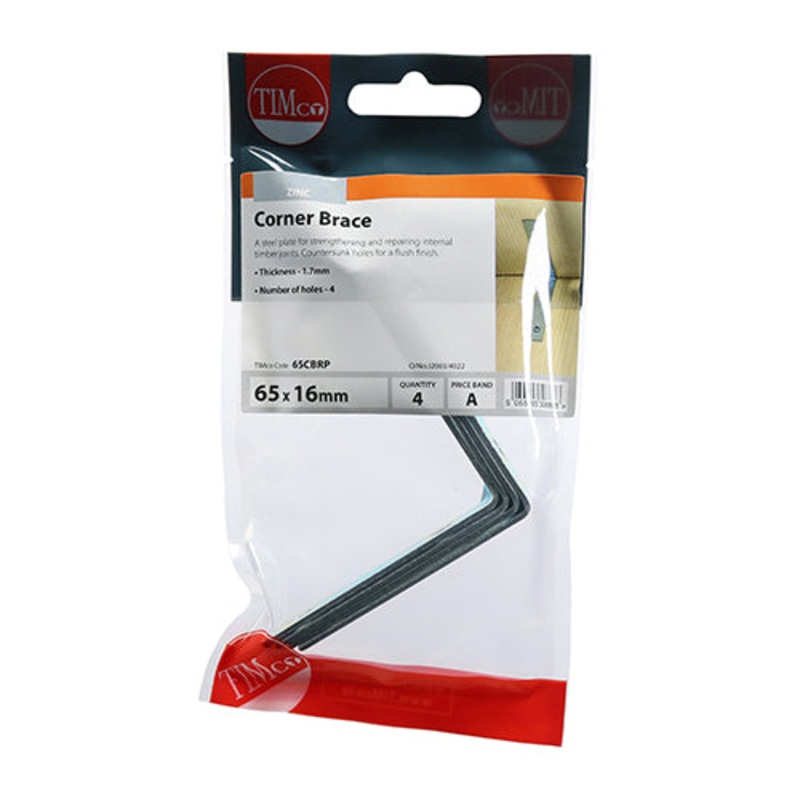 Timco Corner Braces – Zinc 65 x 65 x 16 – 4 Pieces