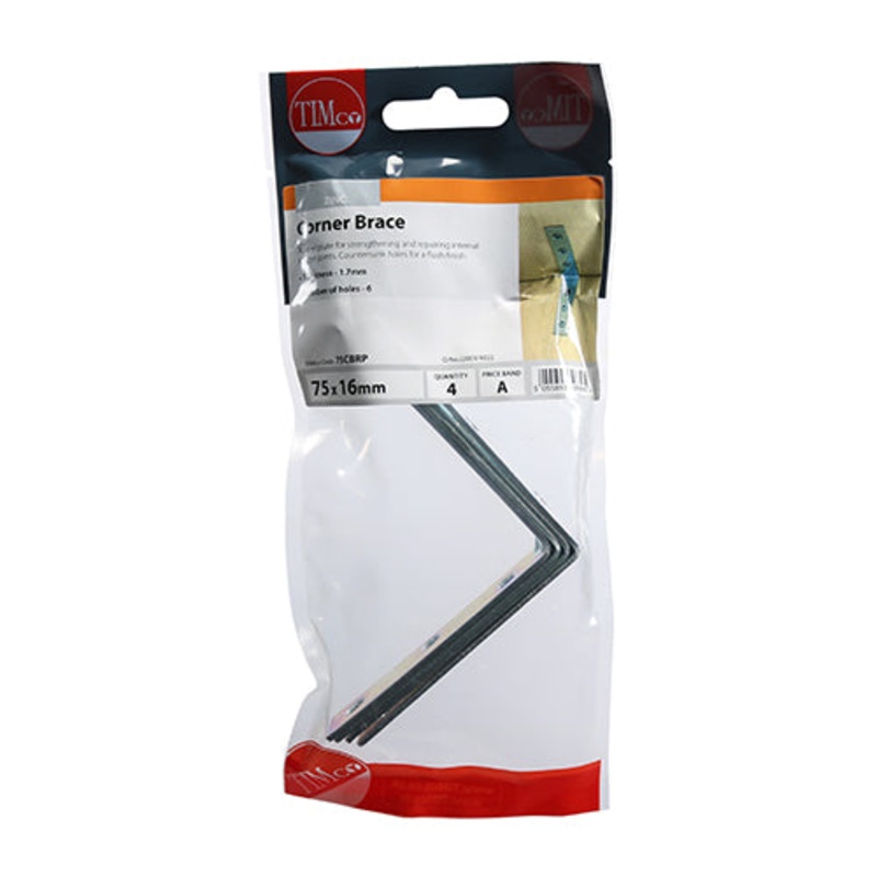Timco Corner Braces – Zinc 75 x 75 x 16 – 4 Pieces