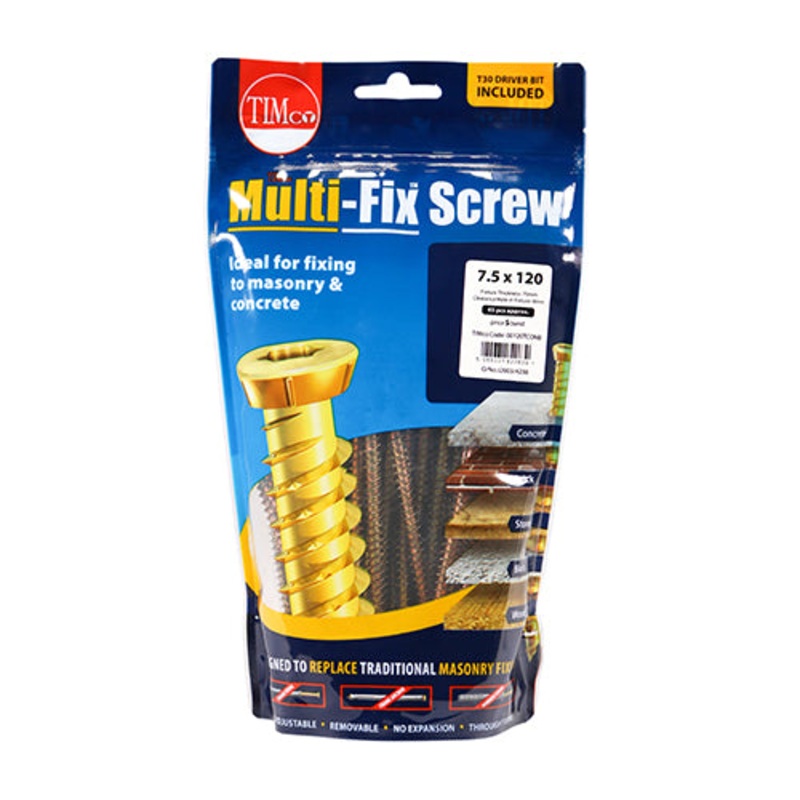 Timco Concrete Screws – TX – Flat Countersunk – Yellow 7.5 x 120 – 45 Pieces