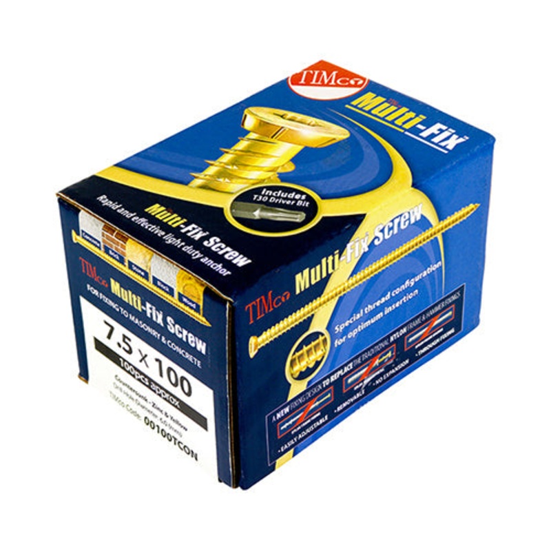 Timco Concrete Screws – TX – Flat Countersunk – Yellow 7.5 x 130 – 100 Pieces