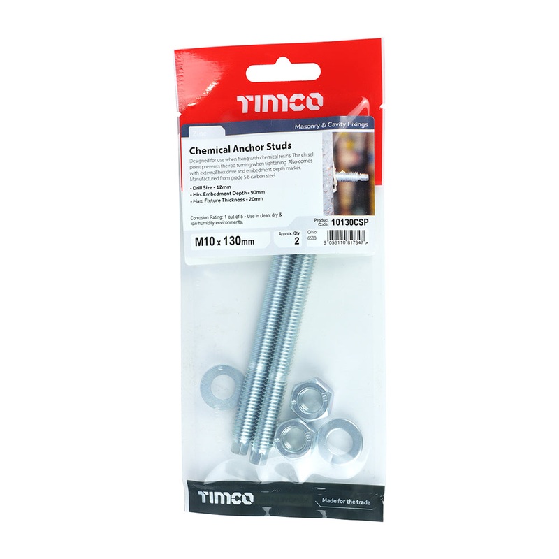Timco Chemical Anchor Studs – Zinc M10 x 130